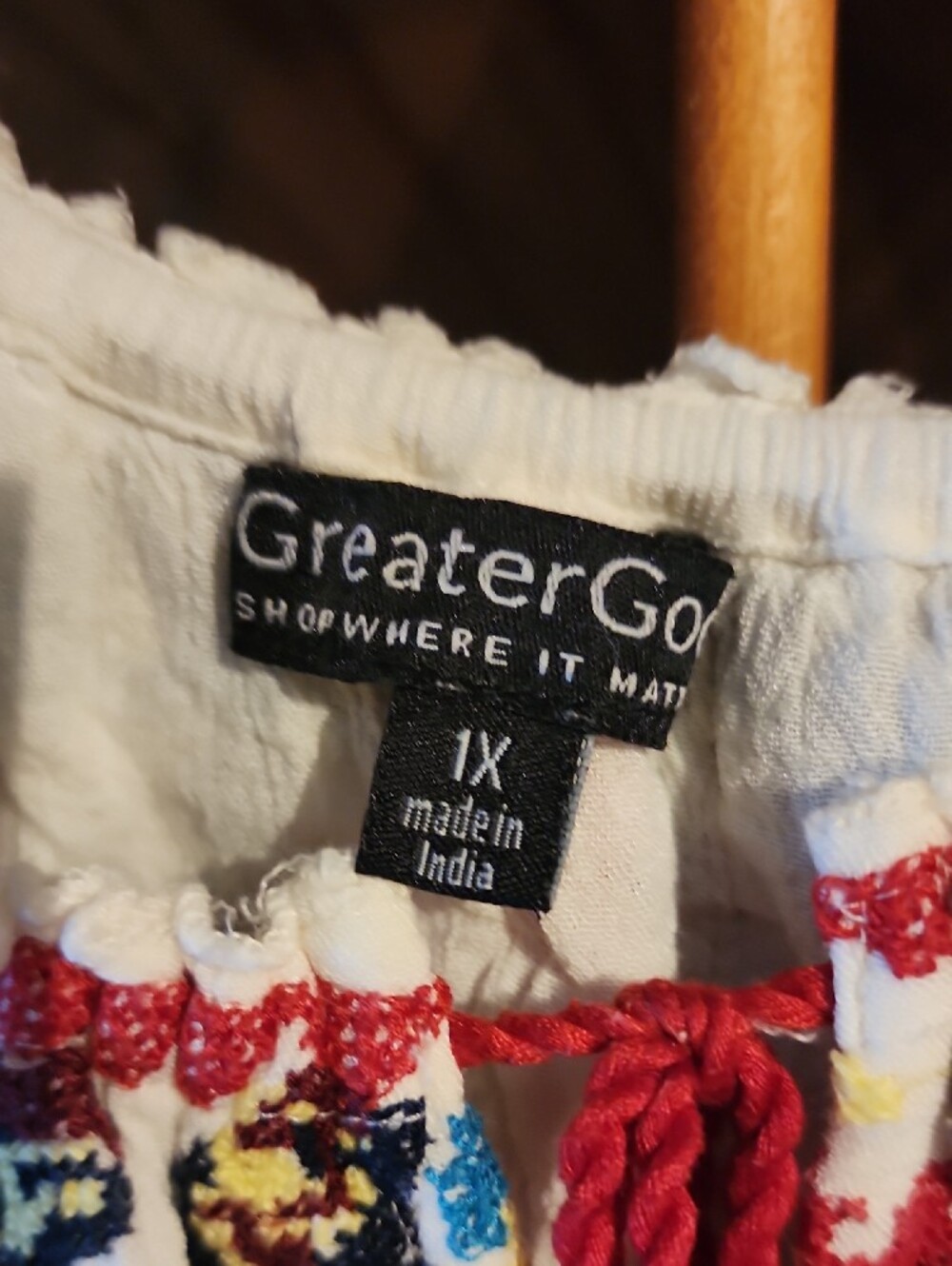 Embroidered White Cotton Tunic with Multi-Color Yoke - Picture 2 of 4